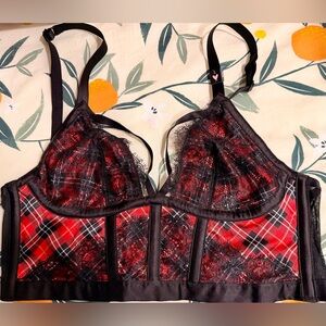 Victoria's Secret Red and Black Plaid Lace Bralette